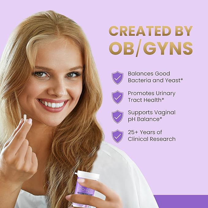 Pro-Fem #1 Vaginal Health Probiotic | Vaginal Probiotics | Clinically Proven to Promote Yeast & PH Balance, Urinary Tract Health | Feminine Probiotics | Works in 7 Days | 30 Capsules | 1 Pack