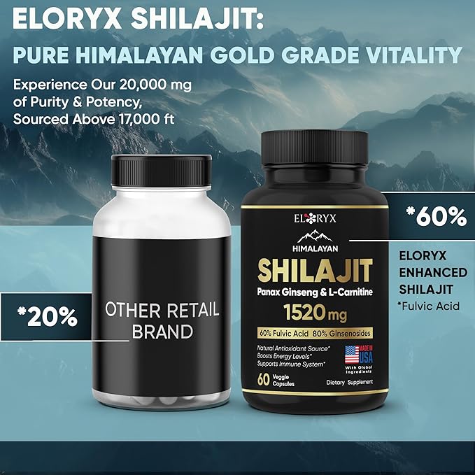 Pure Himalayan Shilajit Supplement 60 Capsules 60% Fulvic 85+ Trace