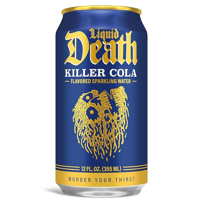 Liquid Death, Killer Cola, Soda-Flavored Sparkling Water, 12-Pack (12oz Cans), Low Calorie & No Artificial Sweeteners