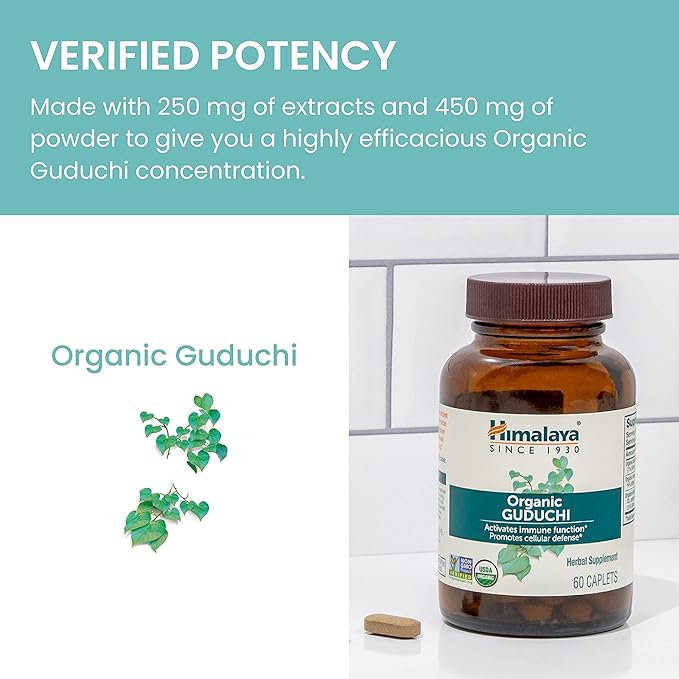 Himalaya Organic Guduchi for Active Immune 700 mg, 60 Caplets, 2 Month 2 Pack