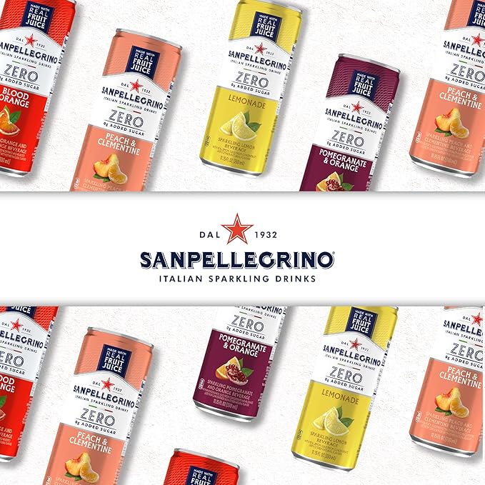 Sanpellegrino Zero Grams Added Sugar Italian Sparkling Drinks, Sparkling Blood Orange Beverage, 24 Pack of 11.15 Fl Oz Cans