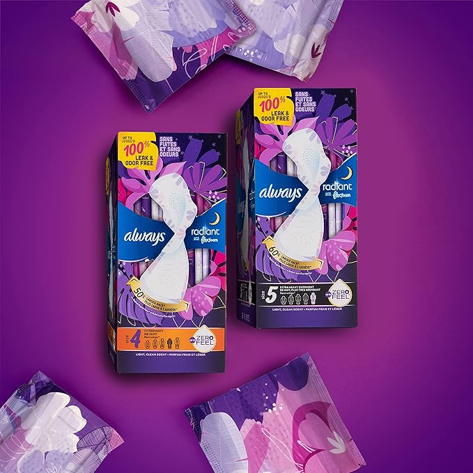 Always Radiant Overnight Feminine Pads 5 Extra 54 ct