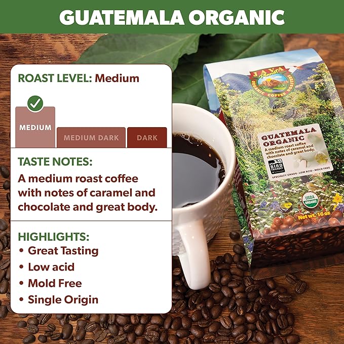 Java Planet Low Acid Coffee, Organic Guatemala Single Origin: Whole Bean Medium Roast - Smooth Full Flavored Coffee Bean, Smithsonian Bird Friendly 5LB Bag
