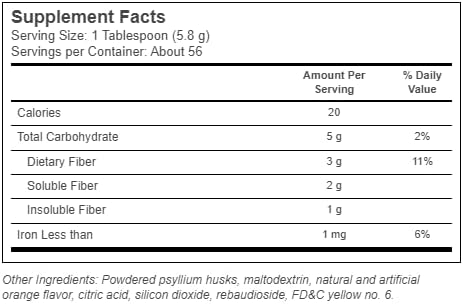 Konsyl Daily Fiber Orange Sugar-Free 100% Natural Psyllium Husk Powder