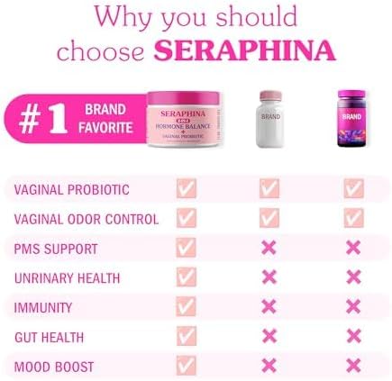 Seraphina Vaginal Probiotics 2-in-1 for Women + Hormone Balance - 90 Capsules Complete Feminine Care, PMS & Urinary Tract Health, Prebiotic Blend, 10 Billion CFU, 6 Strains (90 Count (Pack of 1))