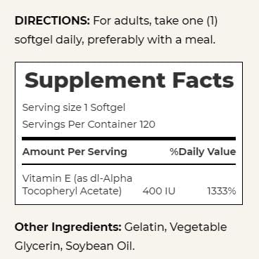 Nature's Bounty E 180mg Pure dI-Alpha 120 Count