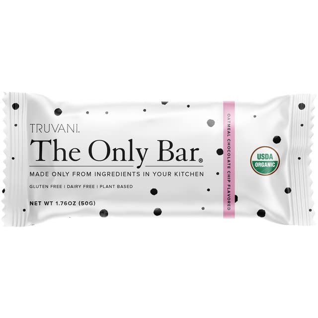 Truvani Plant Based Snack Bars | Oatmeal Chocolate Chip 1 Pack | 6g Protein | USDA Organic and Vegan | The Only Bar | Dairy, Soy, and Gluten Free | Individually Wrapped