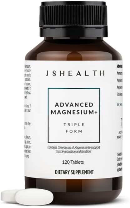 JSHealth Vitamins Advanced Magnesium Supplements with Magnesium Glycinate & Citrate for Muscle Relaxation (120 Tablets)