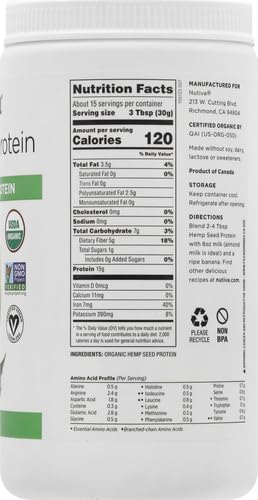 Nutiva Organic Cold-Pressed Raw Hemp Seed 16 Oz, 30 Approved,