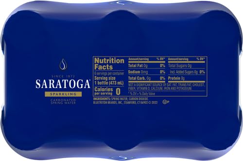 Saratoga Sparkling Water Bottles, 18-Pack - Carbonated Spring Bottled Water with Naturally Occurring Minerals & Electrolytes - Recycled PET Plastic Bottles - 16 Fl Oz