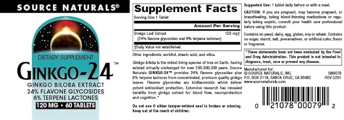 Source Naturals Ginkgo-24 120 mg 60 Tablets