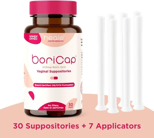 BoriCap Boric Acid Suppositories - Kit, 600mg - Restores pH and Normal Vaginal Health - Feminine Hygiene Products for Vaginal Odor & Discomfort - Suppository Made Without Dyes or Fillers