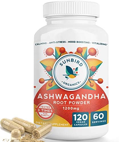 Ashwagandha Capsules Organic, Stress & Sleep 1200mg Pure 120 Vegan 1 Bottle