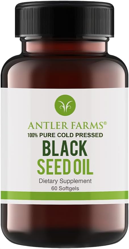 Antler Farms - Black Seed Oil -100% Pure, 60 Softgels, 500mg – 2% Thymoquinone,