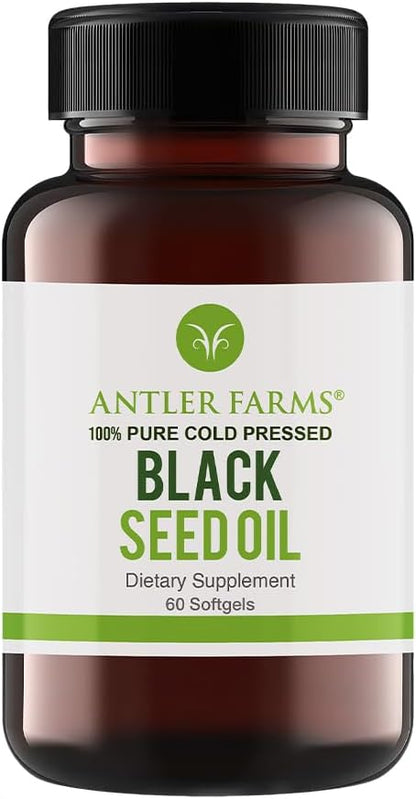 Antler Farms - Black Seed Oil -100% Pure, 60 Softgels, 500mg – 2% Thymoquinone,