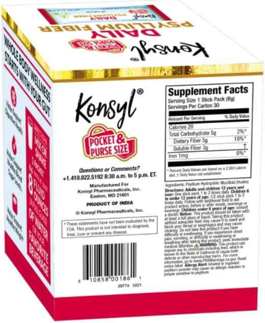 Konsyl Daily Psyllium Fiber Stick Packs 30 Packets