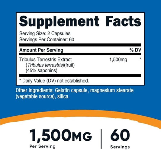 Nutricost Tribulus Terrestris Extract 1500mg, 120 Capsules - 60 Servings (750mg Per Cap), Non GMO & Gluten Free
