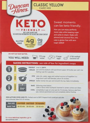 Duncan Hines Keto Friendly Classic Yellow Cake Mix, Gluten Free, Zero Sugar Added, 10.6 oz .. (Pack of 2)