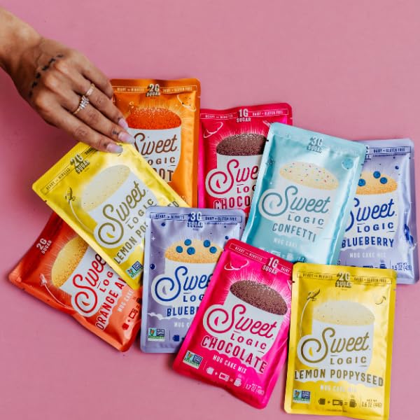 Sweet Logic Keto Mug Cake Mix - Variety Pack w/Red Velvet, 2 Fudge Brownie, Confetti - Just Add Water - Low Sugar - Gluten-Free - High Protein - Low Carb - Diabetic-Friendly (4 Pack)