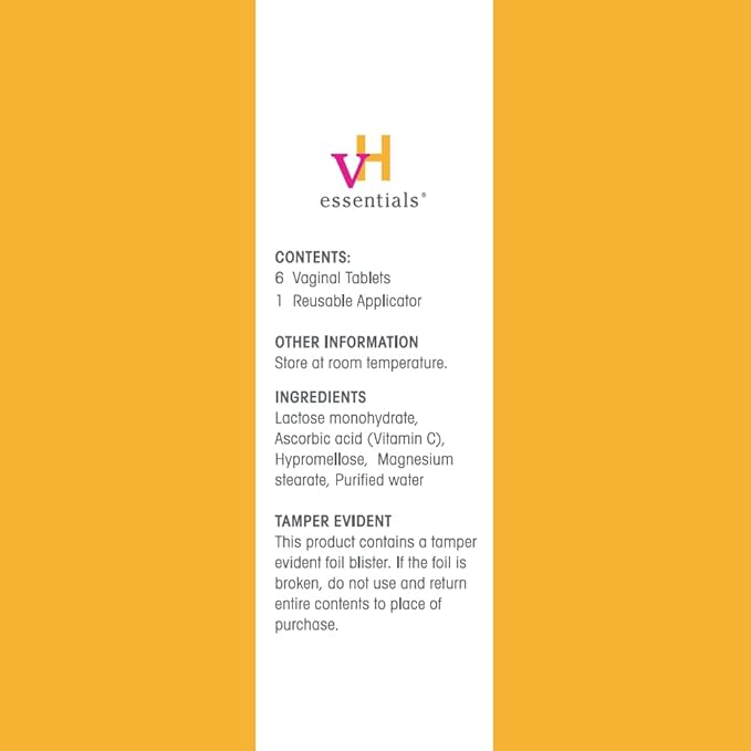 vH essentials Vitamin C Vaginal Tablet - Boric Acid Suppository Alternative - Supports Healthy pH and Eliminates Vaginal Odor Naturally, Suppositories for Vaginal Health 6 Count, 1 Applicator