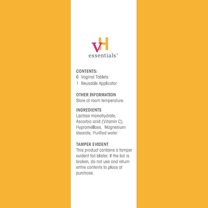 vH essentials Vitamin C Vaginal Tablet - Boric Acid Suppository Alternative - Supports Healthy pH and Eliminates Vaginal Odor Naturally, Suppositories for Vaginal Health 6 Count, 1 Applicator