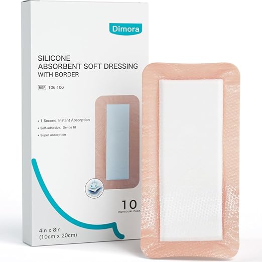 Dimora Silicone Ultra Absorbent Dressing Pads 4"X 8" 8" 10 10 Packs