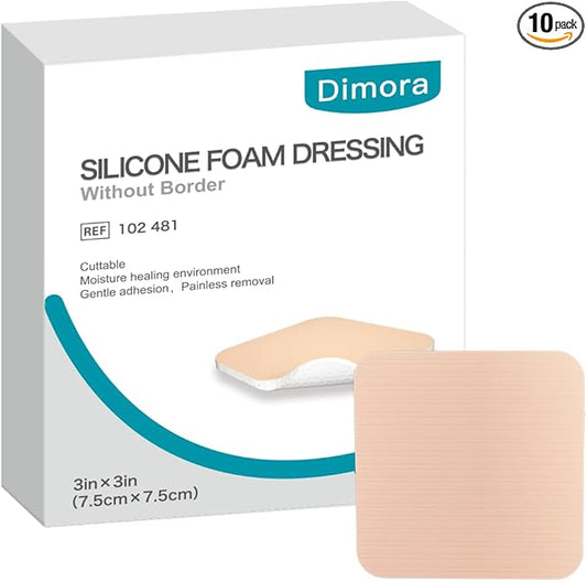 Dimora Silicone Foam Dressing Without Border 3"x 3" 3" Highly 10 Pack