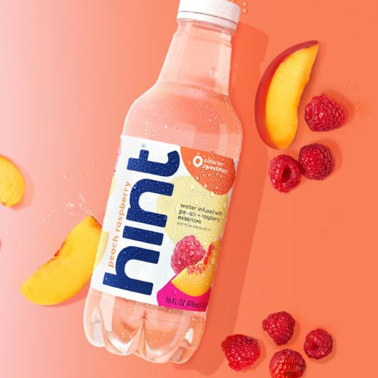 Hint Water Peach Raspberry, Pure Water Infused with Peaches & Raspberries, Zero Sugar, Zero Calories, Zero Sweeteners, Zero Preservatives, Zero Artificial Flavors, 16 Fl Oz (Pack of 12)