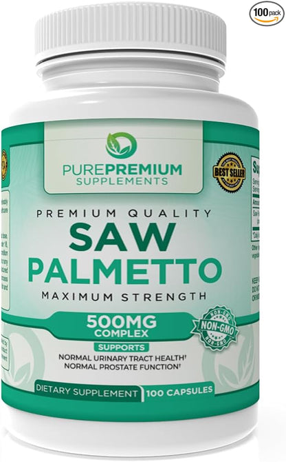 Premium Saw Palmetto 500 mg for Men & Women – Maximum Strength Saw Palmetto Extract & Powder Capsules Supplement - Support Normal Urinary Tract, Prostate Health & Hair - 3 Months Supply - 100 Tablets