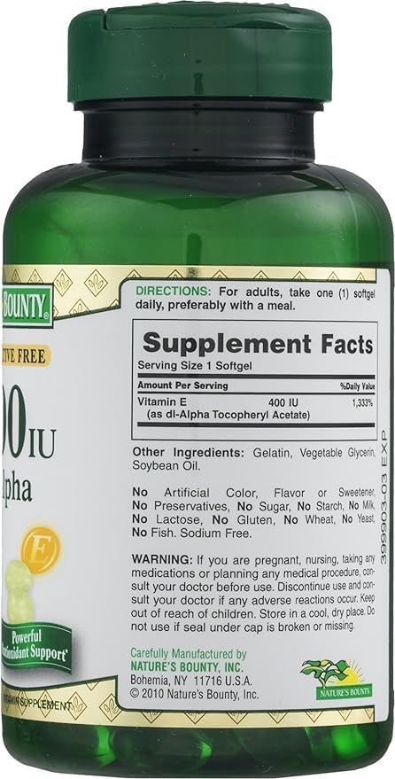 Nature's Bounty E 180mg Pure dI-Alpha 120 Count