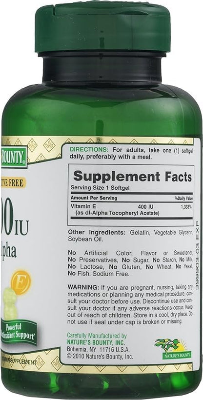 Nature's Bounty E 180mg Pure dI-Alpha 120 Count
