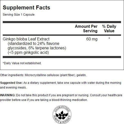 Swanson Ginkgo Biloba Extract 60 Milligrams 30 Capsules