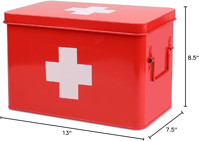 Flexzion First Aid Box Organizer Empty 13" Red