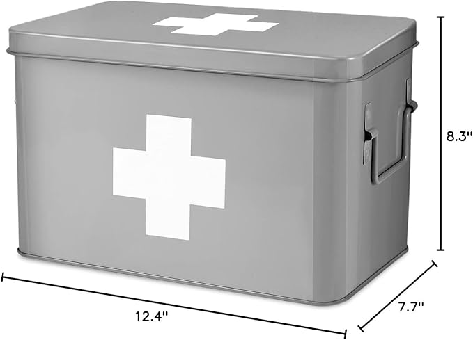 Flexzion First Aid Box Organizer Empty 13" Gray