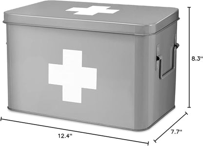 Flexzion First Aid Box Organizer Empty 13" Gray