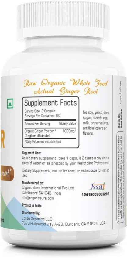 Organic Aura Ginger Capsules. Made