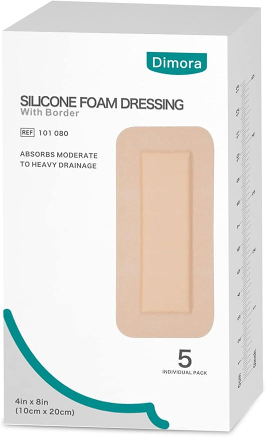 Dimora Silicone Foam Dressing with Border 4"x8" Waterproof 5 Pack…