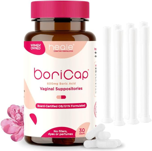 BoriCap Boric Acid Suppositories - Kit, 600mg - Restores pH and Normal Vaginal Health - Feminine Hygiene Products for Vaginal Odor & Discomfort - Suppository Made Without Dyes or Fillers