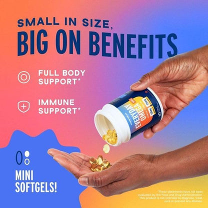 Oceanblue Essentials Everyday Omega Minis – 180ct – Burpless Fish Oil with Vitamin D3 – for Heart and Immune Support – Easy to Swallow Mini Softgels – Tasty Orange Flavor – 3 Month Supply