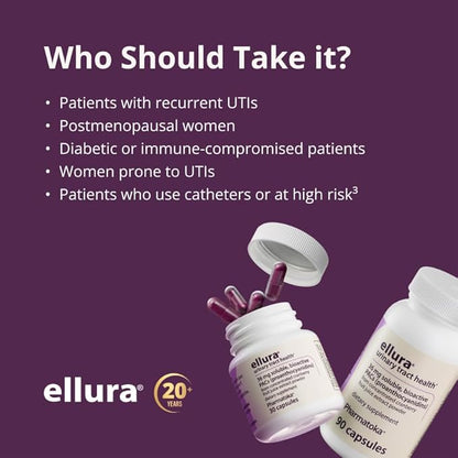 ellura 36mg Clinically Proven Soluble, Bioactive PACs – 100% Concentrated Cranberry Fruit Juice Extract, for UTI Support & Urinary Tract Health, 90 Capsules.
