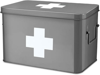 Flexzion First Aid Box Organizer Empty 13" Gray