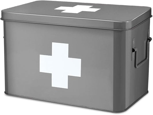 Flexzion First Aid Box Organizer Empty 13" Gray