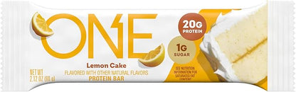 ONE Protein Bars, Lemon Cake, Gluten Free with 20g Protein and 1g Sugar, Pantry Staples, 2.12 oz (12 Count), Packaging May Vary