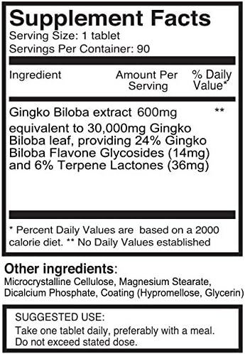 pureclinica High Potency Ginkgo Biloba 30,000mg 180 Tablets (2 Bottles 90) - 6 months 5 times