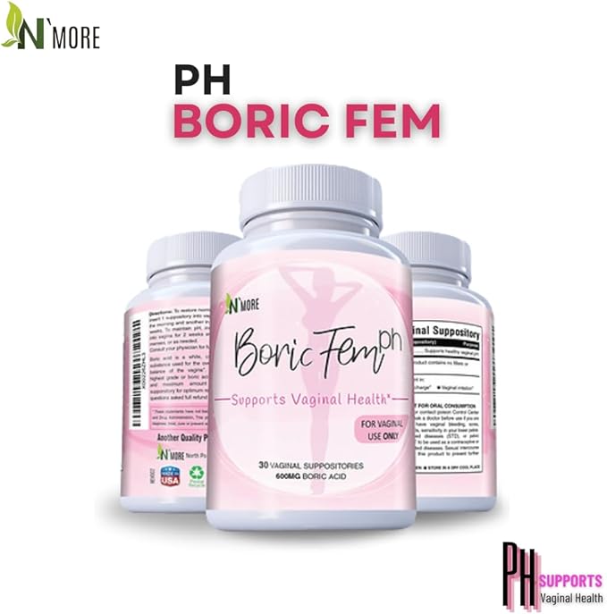 N'More Boric Acid Vaginal Suppositories- 100% Pure - Made in USA- Boricfem Vaginal Health Supplement- 30 Servings (Pack of 1)