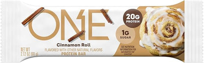ONE Protein Bars, Cinnamon Roll, Gluten Free with 20g Protein and 1g Sugar, Pantry Staples, 2.12 oz (12 Count), Packaging May Vary
