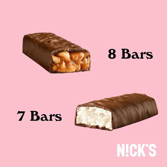 NICKS Keto Chocolate Candy Bars Variety Pack, No Added Sugar, Coconut, Gluten Free Sweets Low carb Candy Snack Bar (Multipack 15x40g)