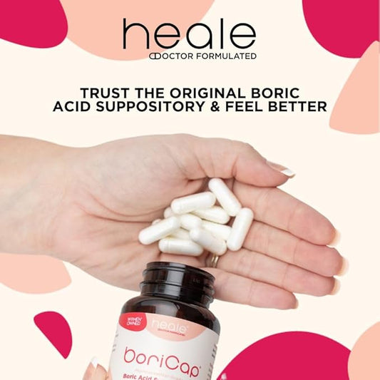 BoriCap - Boric Acid Suppositories for Women - 600 mg - Vaginal Health, pH Balance, Itch & Odor - Natural - Feminine Care - by Heale - 30 Capsules