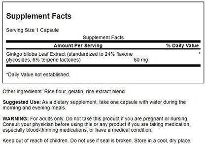 Swanson Ginkgo Biloba Extract 60 Milligrams 30 Capsules