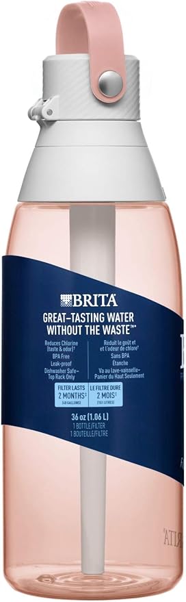 Brita Hard-Sided Plastic Premium Filtering Water Bottle, BPA-Free, Reusable, Replaces 300 Plastic Water Bottles, Filter Lasts 2 Months or 40 Gallons, Includes 1 Filter, Blush - 26 oz.